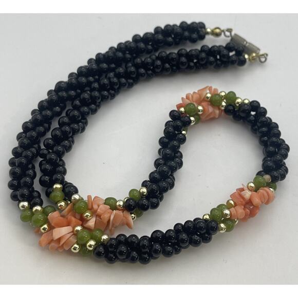 Coral Onyx VTG Pink Angel Skin Natural Necklace Collar Bead Braided Genuine - Picture 2 of 8